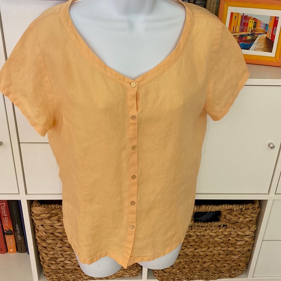 Eileen Fisher Tops - Eileen Fisher Peach Irish Linen button top, EUC